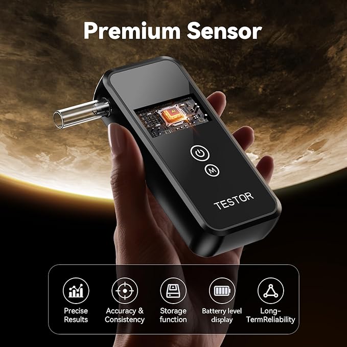 Breathalyzer, 2026 Advanced High-Accuracy Personal Breathalyzers for Alcohol, Portable Handheld Digital Alcohol Breathalyzer Tester for Home & Travel Use/8 Mouthpieces