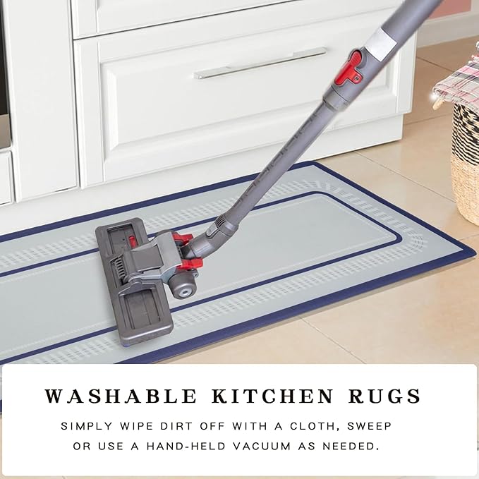 Kitchen Mat, [2 PCS] Kitchen Rugs, Cushioned Anti-Fatigue Non-Skid Waterproof Rugs, Ergonomic Comfort Standing Mat for Kitchen, Floor, Sink, Laundry, （A-Blue）