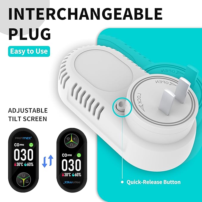 Protmex Carbon Monoxide Detector Plug in Wall, 3-in-1 Co Detector Monitor Air Quality with Temperature Humidity Sensor, Portable CO Meter Easy to Read & Install