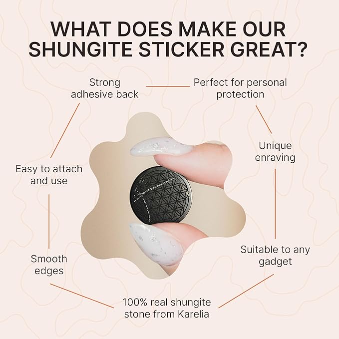 Gadget Protection Shungite Stickers Blocker for Cell Phone 2 pcs Flower of Life & Seed of Life Engraved | Round Sticker Plates for Bad Vibes Blocking | Polished Shungite Stone Plates S576