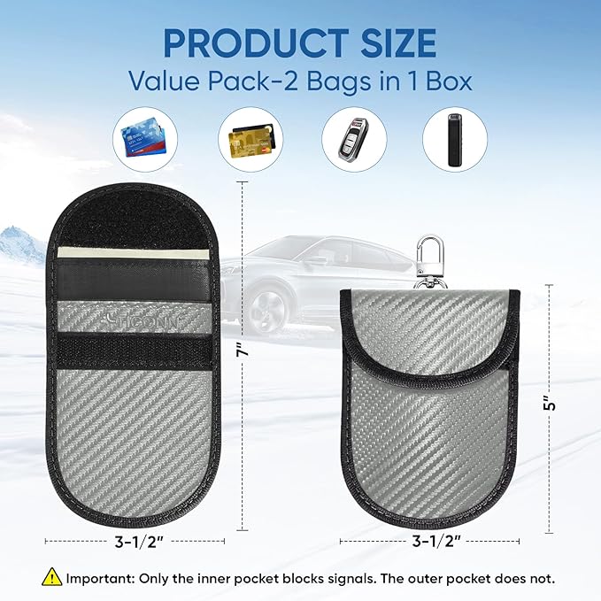 TICONN 2PK Faraday Bags for Car Keys Fob, 3.5"X5.0" Faraday Cage Protector, Car RFID Signal Blocking, Anti-Theft Pouch Anti-Hacking Case Blocker (Grey, M)