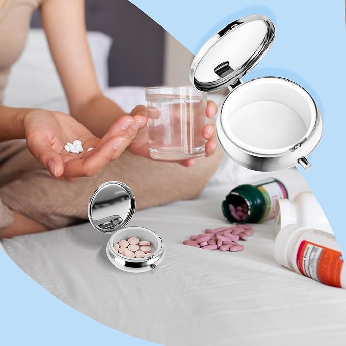 Sibba Portable Medicine Pill Case, Travel Multi-Functional Moisture Proof Pill Box for Purse & Pocket, Cute Metal Medicine Pill Organizer Box for Vitamins, Fish Oil & Supplements(1 Compartment)