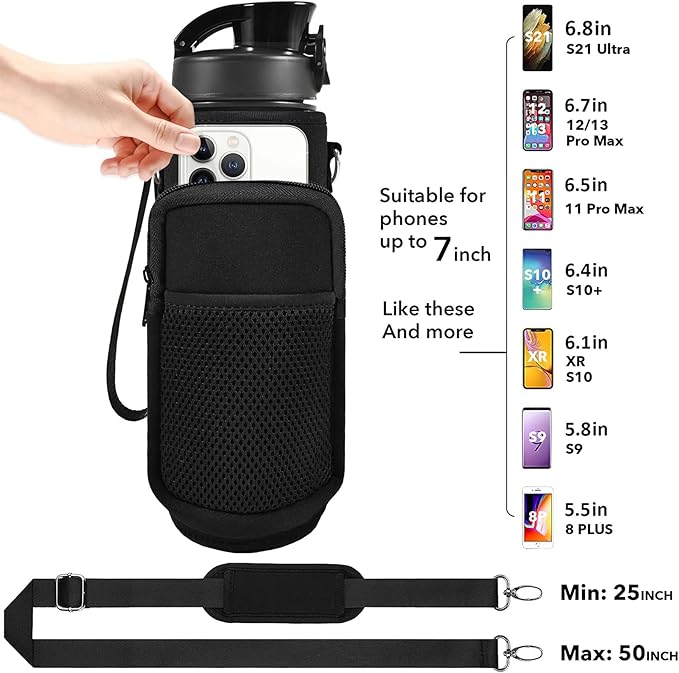 32 oz Water Bottles with Straw & Strap, Motivational Water Bottles with Times to Drink, BPA Free Reusable Sports Water Bottle with Sleeve Carrier for Hiking, Travel, Running or Fitness