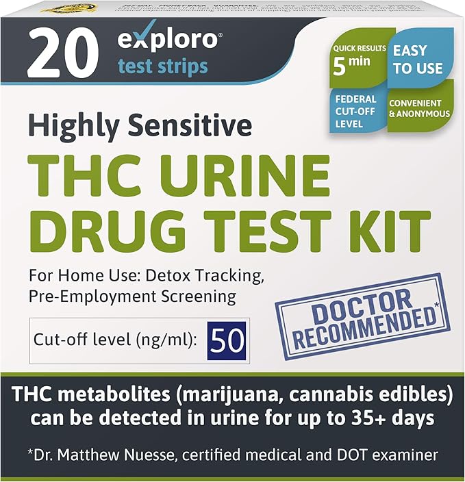 Exploro Drug Test Kit Marijuana Urine (20 Pack) – THC Tests for Home – THC Drug Test 50 ng/ml