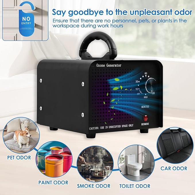 Ozone Generator 60,000mg/h - High Capacity Air Purifier Deodorizer for 4000 sq ft, Eliminates Odors, Smoke, Pets, Best for Home & Industrial Use, Plug-in Air Ionizer, Black