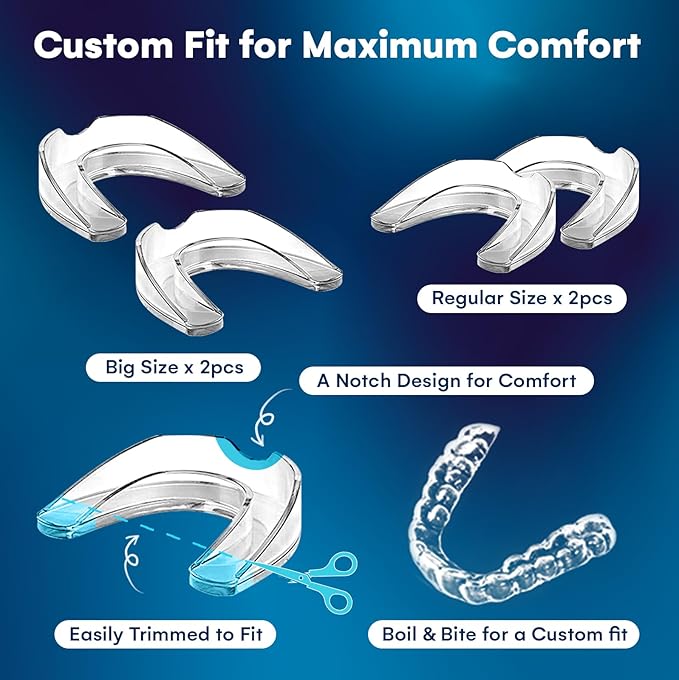 Mouth Guard for Grinding Teeth at Night: Moldable Sleeping Mouthguards for Clenching and Bruxism Protection - Custom Fit Nighttime Sleep Guards for Adults with 12 Cleaning Tablets