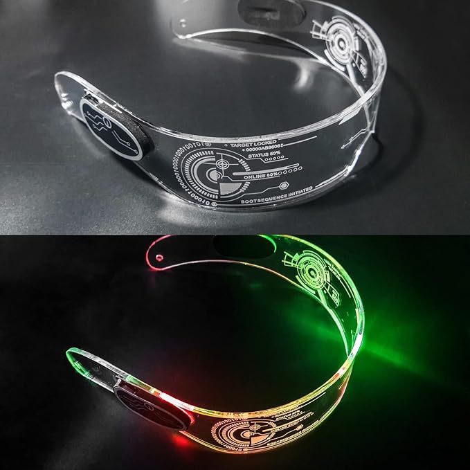 Fency Cyberpunk Glasses, USB Rechargeable LED Glasses whit Bilaterally Controllable, 7 Colors Changing Flashing
