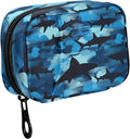 Fustylead Blue and Black Shark Camouflage Pattern Travel Pill Organizer Case Zipper for Purse with Removable Weekly Pill Box for Medicine, Vitamin, Supplement Medicine Organizer