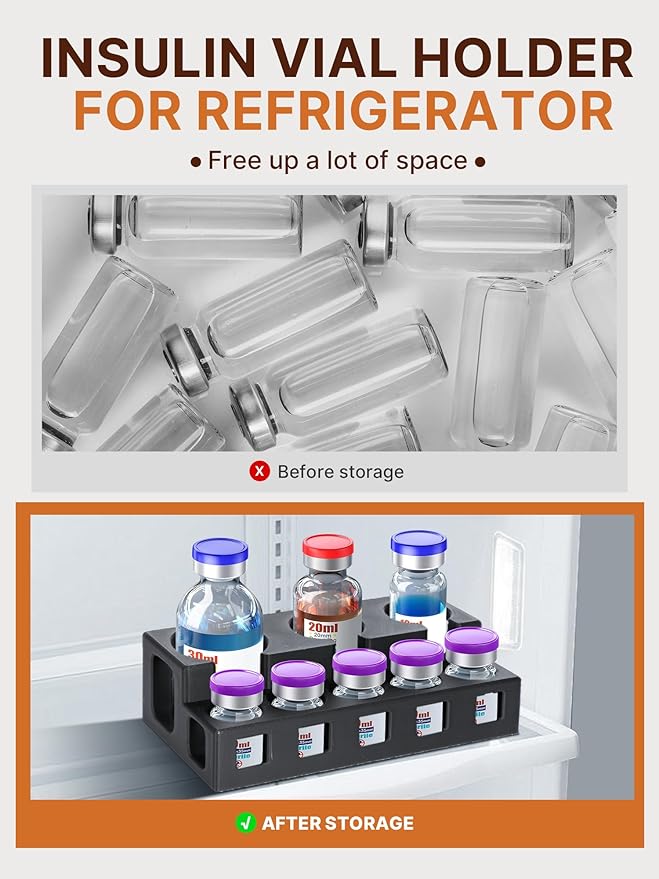 8 Slots Insulin Vial Holder for Fridge | Peptide Vial Holder for 5ml, 10ml, 20ml, 30ml Vials | Peptide Vial Storage Holder with Clear Viewing Holes