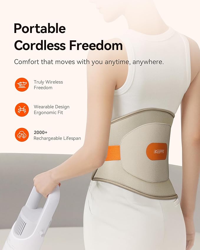 Portable Heating Pad for Back, Cordless Wearable Heat Belt with Massager for Lower Back Pain Relief, Battery Powered 8000 mAh Rechargeable, MAXwarm® 3.0, Gift for Women Men 90-310 lbs