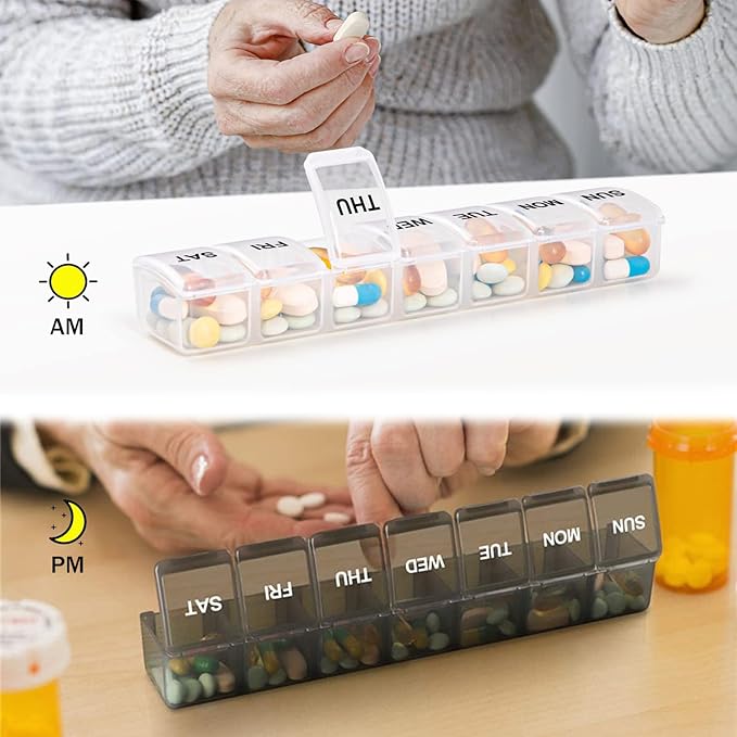 2 Pack Weekly Pill Organizer, Large 7 Day Pill Case, Daily Vitamin Case Medicine Box, AM/PM Pill Containers for Medicine Supplements Fish Oil (Red & Green)