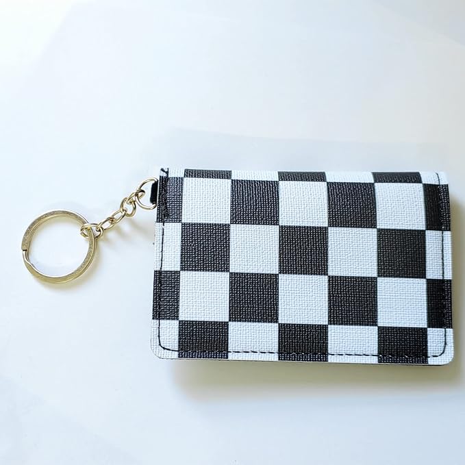 Birth Control Pill Case Check Black White Envelope Shape Keychain (Check Black/White)