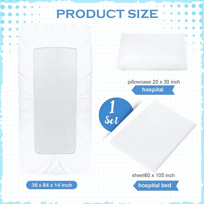 Moukeren 3 Pcs Hospital Bed Sheets Set Deep Pocket Fitted Sheet 36 with Elastic All Around Easy Care Knitted Jersey for Home/Nursing Home (White)