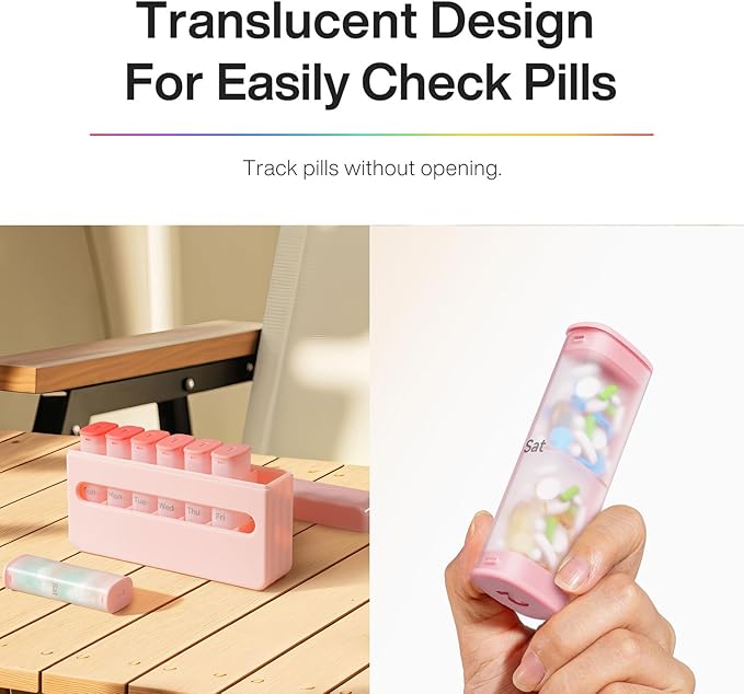 Weekly Pill Organizer 2 Times a Day - Am Pm Pill Box 7 Day, Large Twice Medicine Pill Case for Daily Medication, Vitamins, Fish Oils, Supplements Portable Week Pill Holder Container, Translucent Pink