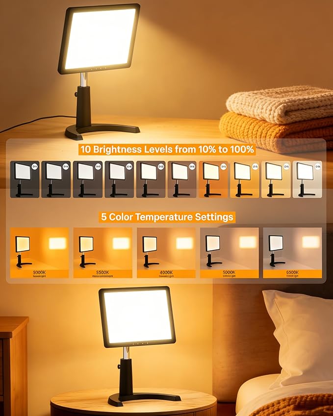 12000 Full Spectrum, UV-Free Light LED Sunlight Lamp with 3 in 1 Mount, Timer & Adjustable Brightness, Portable, Daylight for Office Reading Morning Routine