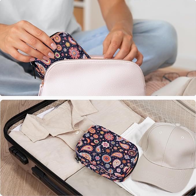 Colorful Ethnic Paisley Pill Case Travel Pill Organizer Weekly 7 Day Portable with Zipper Medicine Box Pill Case for Vitamins, Birth Control,Fish Oils,Medication, Supplements