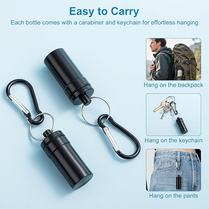 Keychain Pill Holder for Nitroglycerin, 3 Pack Mini Waterproof Portable Travel Purse Pocket Pill Case, Keychain Fob Container for 25ct Nitro/Nitroglycerin Bottle (3pcs-Black + Blue + Red)