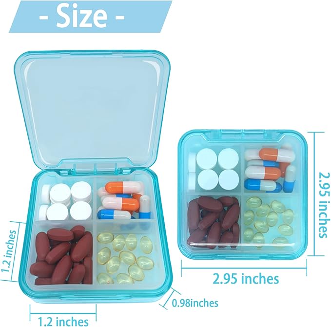 3PCS Pill Case for Pocket Travel Pill Organizer Small Pill Box Portable 4 Compartments Removable Medicine Organizer for Vitamin Fish Oil (3PCS)