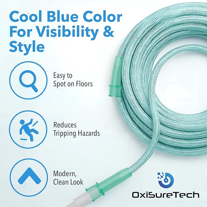 Oxygen Tubing 2 x 50 Ft Continuous Non Kinking High Flow, Medical Grade Universal Oxygen Hoses for Home Use, Compatible w/Standard Oxygen Therapy Devices & Connectors, O2 Tubing for Concentrator