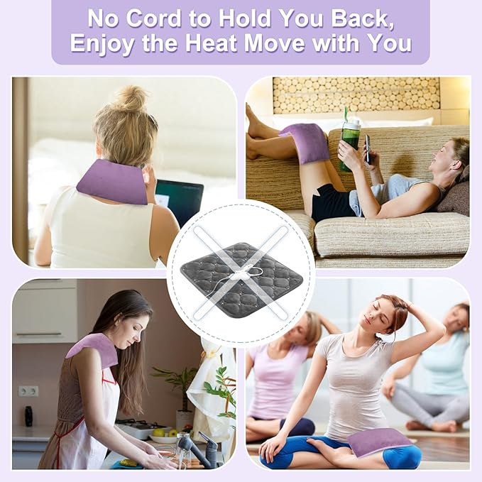 SuzziPad Heating Pad Microwavable for Reduce Discomfort with Washable Cover, 7 x12 Reusable Heat Pads for Shoulder, Belly, Elbow, Knee, Moist Heated Pack, Sore Muscle, Soothing Fatigue, Purple