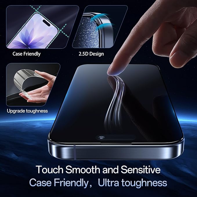 Blue Light Screen Protector for iPhone 17/16 Pro (6.3 inch) Anti Reflective 9H Hardness Shatterproof HD Tempered Glass Easy Install Stain-resistant Touch Sensitive Scratch Resistant 2 Pack