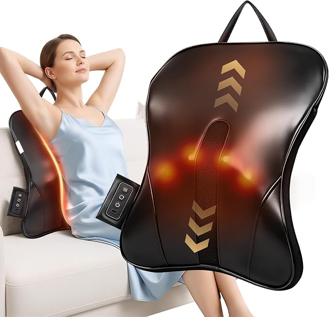 Wireless 2000mAh Shiatsu Neck and Back Massager with Heat,3D Kneading Up & Down Rolling for Neck, Back,Shoulder Pain Relief,Portable Deep Tissue Massage Pillow for Home,Office,Car Use,Gift for Mom&Dad