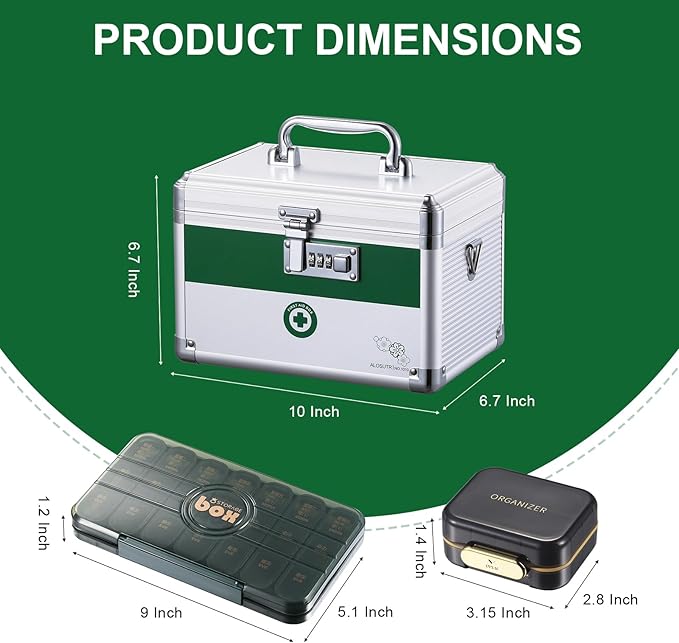 Medicine box with lock 10 x6.7x 6.7 inches [Small], Medication Lock box ，First Aid Key Safe Box with Lock, Medical Box Organizer