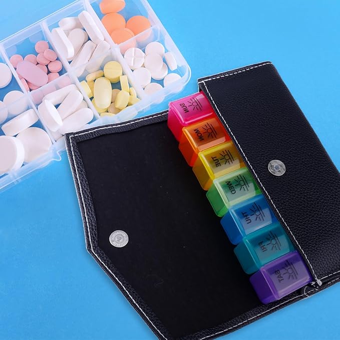 Beaupretty Portable Travel Pill Case, 21 Compartment Plastic Medicine Organizer, Black, 7.87 X 4.72 X 1.57 Inches, Ideal for Home, Office, and Outdoor Use