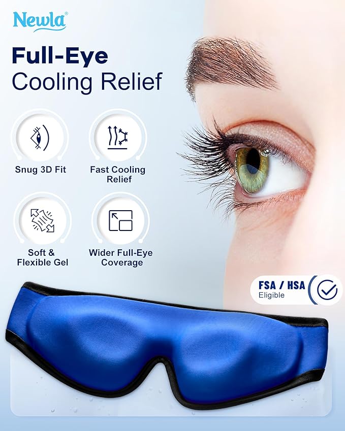 Upgraded Cooling Gel Eye Mask for Puffy Eyes: Larger Full-Eye Cover Design, FSA Eligible Items HSA, Ice-Cold Therapy Relief, Headache & Migraine Relief, Reusable Cold Compress for Eye Strain (Black)