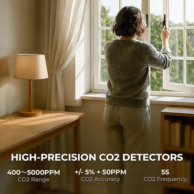 Air Quality Monitor Indoor 7" Display + Alerts, CO2 Monitor PM2.5 PM1.0 PM10 with TVOC Temperature Humidity Carbon Dioxide Detector for Home, Kitchen, Bedroom, Office, RV