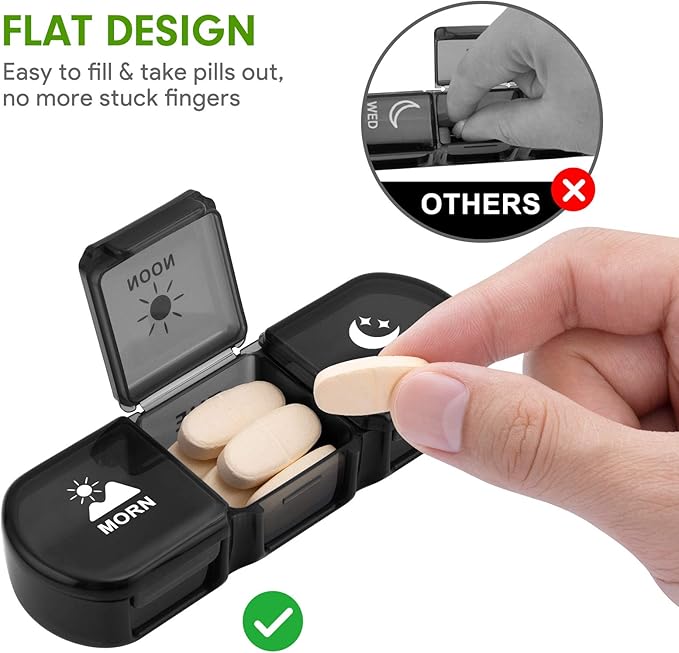 Pill Organizer 3 Times a Day, Fullicon Large Weekly Pill Case 7 Day, Daily Pill Box with 21 Compartments, Pill Dispenser Supplement Holder for Pills/Vitamin/Fish Oil - Multi-Colored
