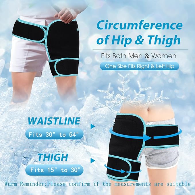 Hip Ice Pack Wrap for Injuries Reusable, Hip Brace with Hot Cold Pack for Women Men, Hip Gel Kit for Pain Relief Sciatica Nerve,Piriformis Stretcher, Hip Flexor Strain, Groin Pull, SI Joint, Hamstring