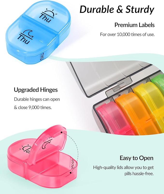 Weekly Pill Organizer 2 Times a Day, ZIKEE AM PM Pill Box with 7 Detachable Pill Case, BPA-Free & Portable 7 Day Pill Organizer with Large Storage to Hold Medication, Vitamins and Fish Oils