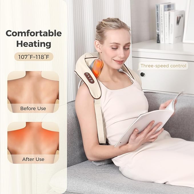 KppeX 4D Deep Cordless Neck Massager, Leg and Back Pain Relief Tissue Kneading, Shiatsu and Shoulder Massager Pillow,Gifts for Men or Women-Mixed White (Lvory White)
