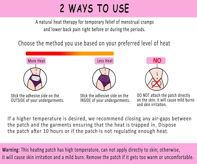 Portable Adhesive Self Heating Pads (5 Count) for Menstrual Cramps & Backache Relief – Thermal Therapy Heat Patches for Period Pain – Non-Electric Menstrual Heatwraps