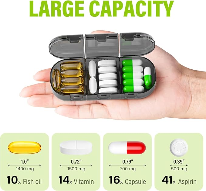 Vikie Weekly Pill Organizer 3 Times a Day, Morn NOON Night, BPA-Free, Portable & Moisture-Proof for Pills, Vitamins, Supplements ()