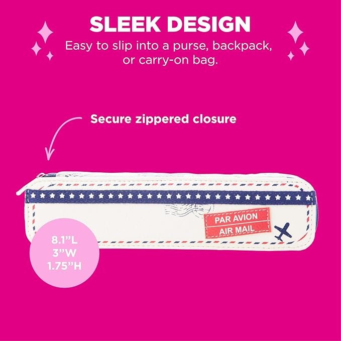 Miamica Women's Zippered Pill Case with 7-Day Removable Plastic Organizer, Cream, 8.1” x 3” x 1.75” – Weekly Medicine Box w/Roll Up Design