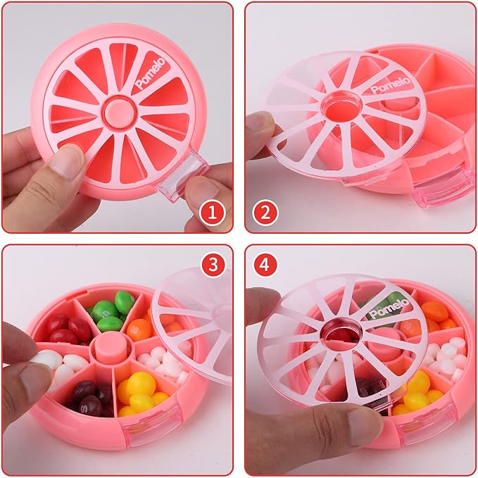 Creative Portable Mini 7 Day Weekly Circular Shape Rotary Cute Fruit Style Pill Storage Case Box (Pomelo)