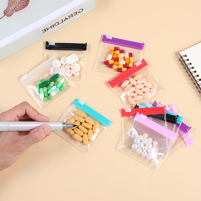 12 Pcs Zippered Pill Pouch Slide Lock Storage Bags Reusable Mini Seal Portable Medicine Baggies Self-Sealing Travel Plastic Case for Home Office Organizing Small Items