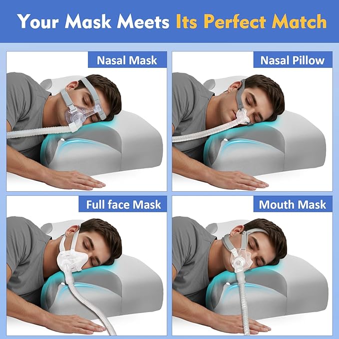 CPAP Cervical Pillow for Side Sleepers – Reduce Mask Air Leaks & Pressure, Ergonomic Neck Support for Pain Relief, Dual-Height Memory Foam Pillow with Cooling Cover for Side, Back & Stomach Sleepers