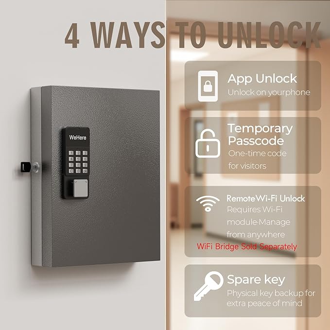 32 Key Lock Box Wall Mount, Smart Key Cabinet One Time Password/APP Bluetooth/Fixed/Wi-Fi Remote/Key Unlock, Key Management for Valets/Realtors/Office/Hotel