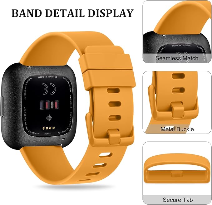 Mugust Sport Bands Compatible with Fitbit Versa 2 / Fitbit Versa/Versa Lite/Versa SE, Classic Soft Silicone Replacement Wristbands Straps for Fitbit Versa 2 Smart Watch Women Men (Large,Turmeric)