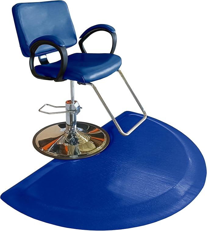 Rhino Mats, Rhino Hide Salon Mat, Non-Slip Standing Cushioned Comfort Anti-Fatigue Mat for Salon, Barbershop, or Spa (Blue Semi-Circle, 3' x 5' x 7/8")