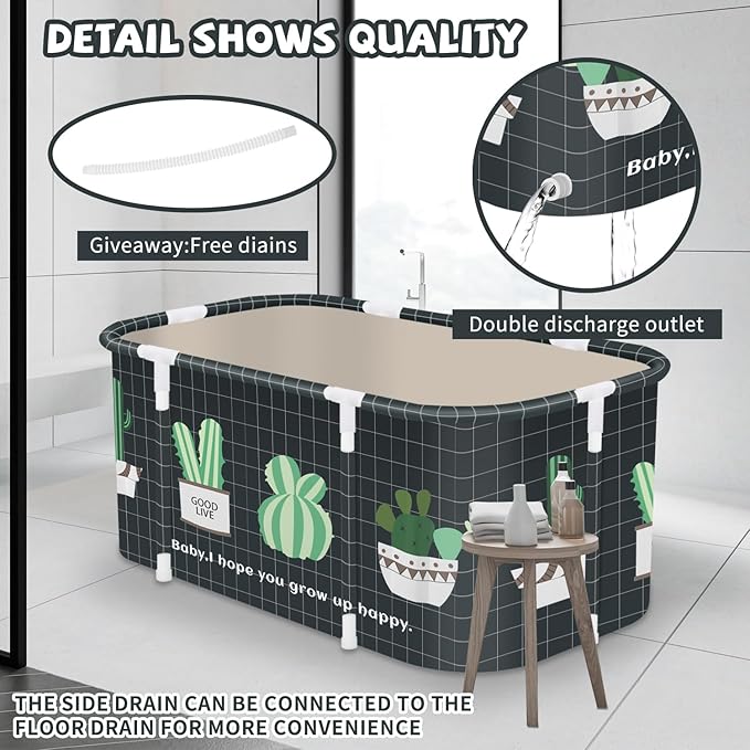 Portable Foldable Bathtub,Foldable Soaking Bathtub for Adults, Freestanding Bathtubs, Hot Bath Tub, Ice Bath, Family Bathroom SPA Tub 47.2x19.7x21.7inch (Cactus)