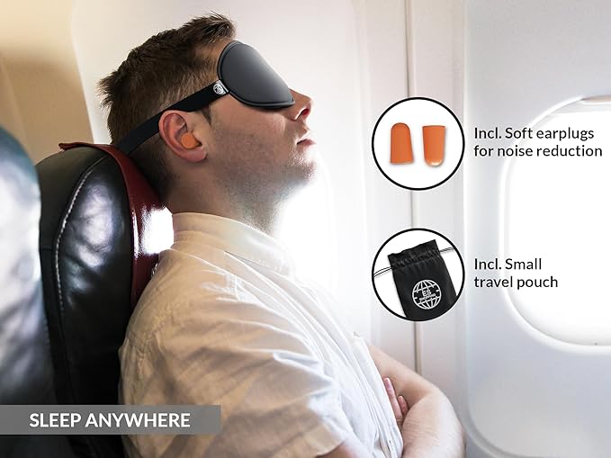 3D Sleep Mask -100% Blackout Sleep Mask, Memory Foam & Soft Cotton, Adjustable Headband, Ergonomic Design - Includes Soft Earplugs for Noise Reduction - Ideal for Travel & Restful Sleep