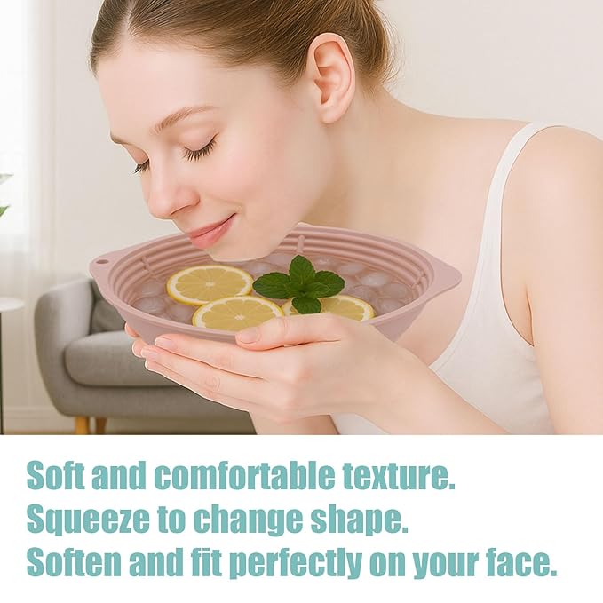 Foldable Silicone Face Ice Bath Bowl with Ice Grid, Portable Reusable Cold Plunge Washbasin for Home Travel Skin Tightening Pore Shrinking Glowing Skin(Pink)