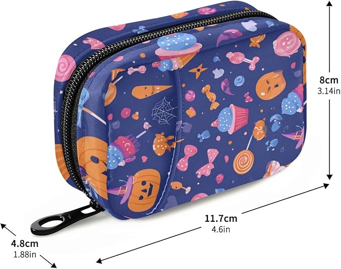 Candy Halloween Pumpkin Travel Pill Organizer Case Box Container Weekly Portable Vitamin Medicine Holder Storage Bag with Zipper Removable