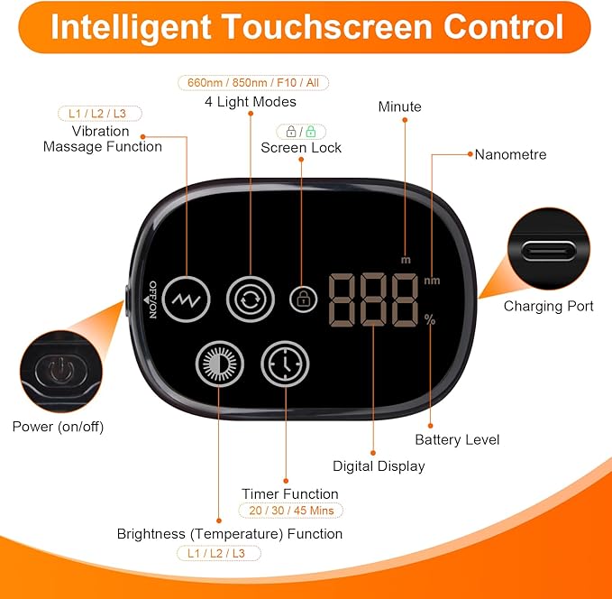 Knee Massager with Heat and Red Light Therapy and Vibration, 660nm & 850nm Infrared Red Light Therapy for Pain Relief, 5000mAh Protable Rechargeable Heated Brace for Knee, Joint, Elbow, Shoulder