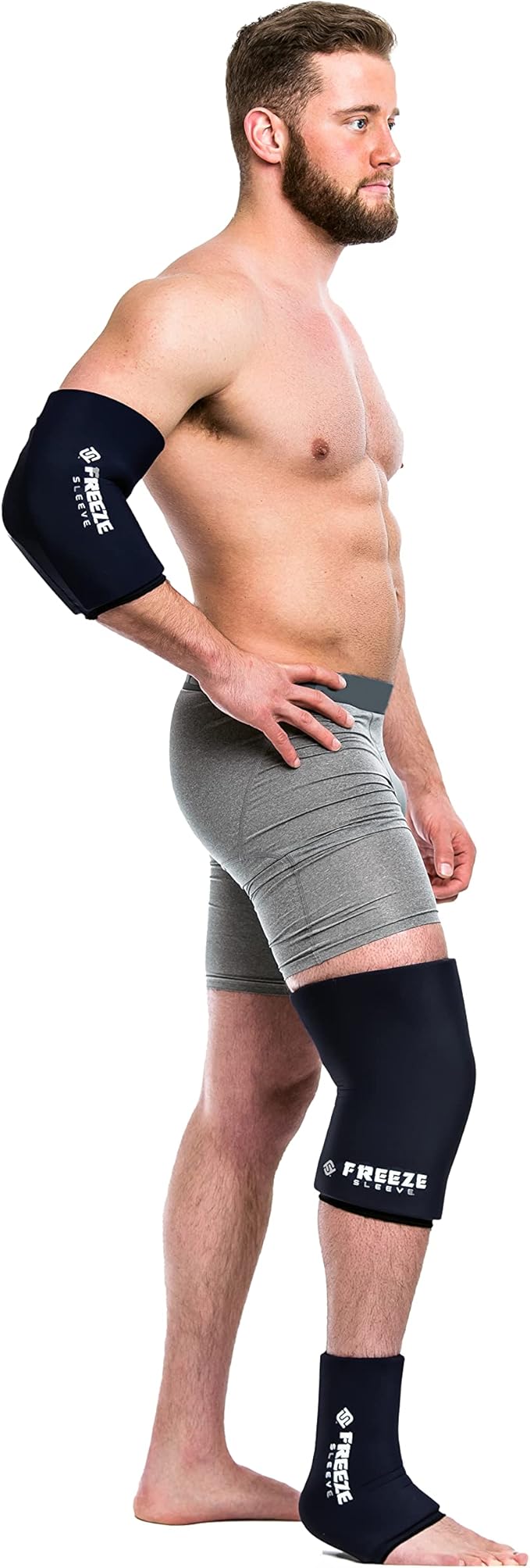 FreezeSleeve Ice & Heat Therapy Compression Sleeve- Reusable, Flexible Gel Hot/Cold Pack, 360 Coverage for Knee, Elbow, Ankle, Wrist- Black, X-Large