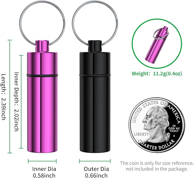 Small Pill Box,(5 Pack) Keychain Pill Holder Portable Mini Travel Pill Container Metal Case Bottle with Keyring